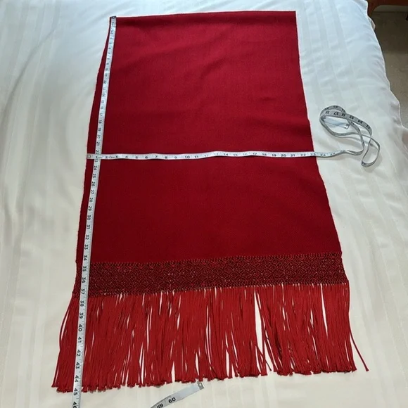 Artesanías Warmi Ajayu Alpaca Blend Red Scarf Wrap Crochet Fringe